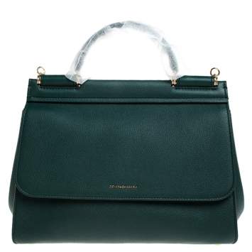 Pre Owned Dolce & Gabbana Green Smooth Leather Large Miss Sicily Top Handle Bag