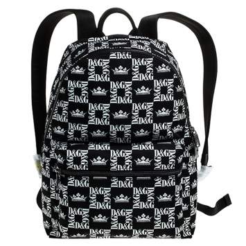 Pre Owned Dolce & Gabbana Black/White Logo Printed Nylon Backpack