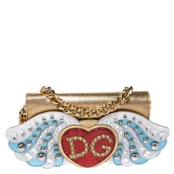 Pre Owned Dolce & Gabbana Gold Leather The Lovers Evening Chain Clutch