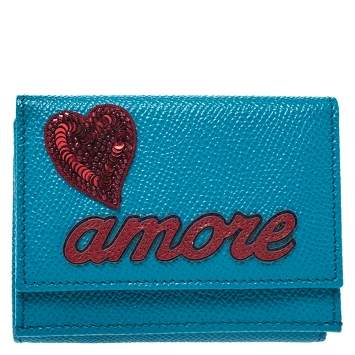 Pre Owned Dolce & Gabbana Blue Leather Amore Trifold Wallet