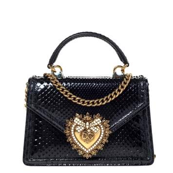 Pre Owned Dolce & Gabbana Black Python Small Devotion Top Handle Bag