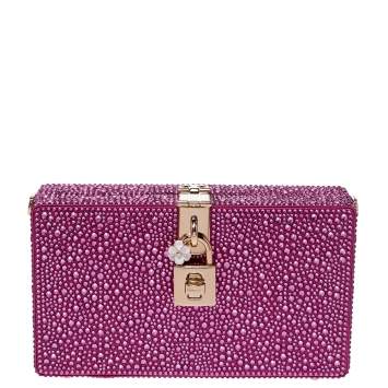 Pre Owned Dolce & Gabbana Pink Crystal Embellished Satin Box Bag