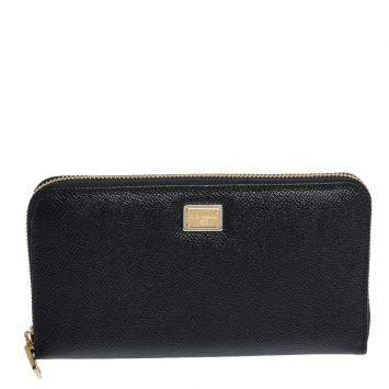 Pre Owned Dolce & Gabbana Black Leather Zip Around Wallet
