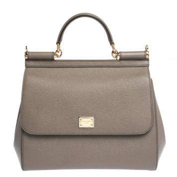 Pre Owned Dolce & Gabbana Grey Leather Miss Sicily Bag