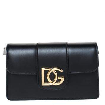 Pre Owned Dolce & Gabbana Black Leather DG Millenials Belt Bag