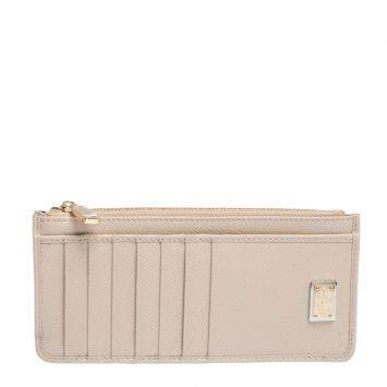 Pre Owned Dolce & Gabbana Beige Leather Zipped Card Holder