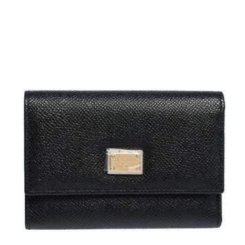 Pre Owned Dolce & Gabbana Black Leather Trifold Wallet