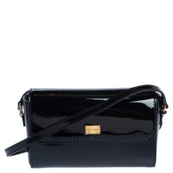 Pre Owned Dolce & Gabbana Black Patent Leather Flap Crossbody Bag