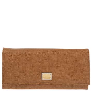 Pre Owned Dolce & Gabbana Tan Leather Dauphine Continental Wallet