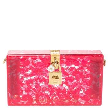 Pre Owned Dolce & Gabbana Red Acrylic Lace Dolce Box Bag