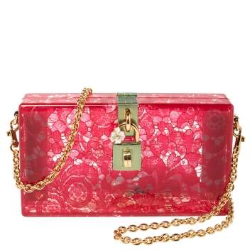 Pre Owned Dolce & Gabbana Red Acrylic Lace Dolce Box Bag