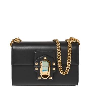 Pre Owned Dolce & Gabbana Black Leather Lucia Shoulder Bag
