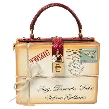 Pre Owned Dolce & Gabbana Beige/Maroon Wood and Python Postage Box Dolce Box Bag
