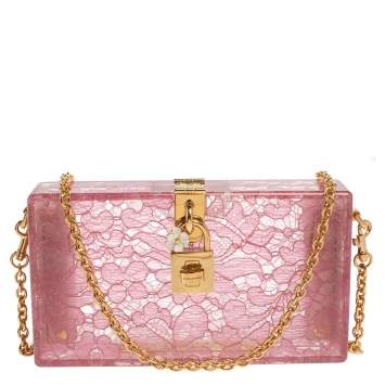 Pre Owned Dolce & Gabbana Pink Acrylic Lace Dolce Box Bag