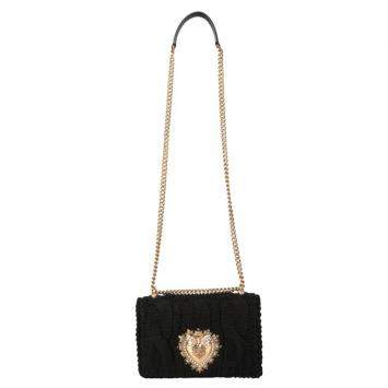 Pre Owned Dolce & Gabbana Black Knitted Devotion Medium Bag