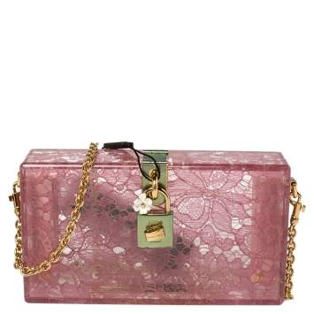 Pre Owned Dolce & Gabbana Pink Acrylic Lace Dolce Box Bag