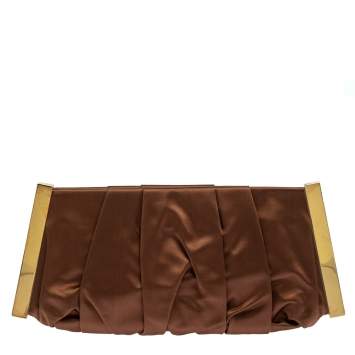 Pre Owned Dolce & Gabbana Copper Pleated Satin Frame Clutch