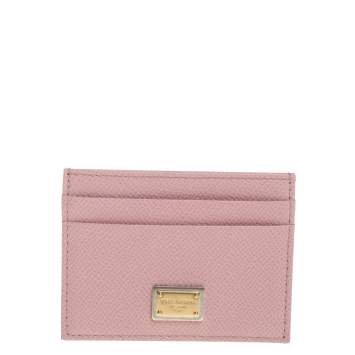 Pre Owned Dolce & Gabbana Powder Pink Grained Leather Card Holder