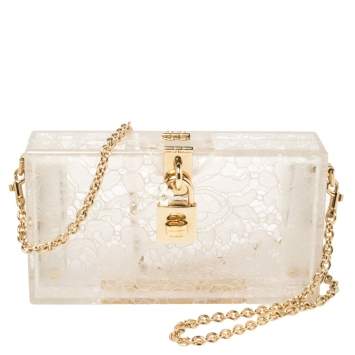 Pre Owned Dolce & Gabbana Transparent/White Acrylic Lace Dolce Box Bag
