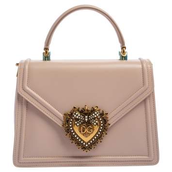 Pre Owned Dolce & Gabbana Powder Pink Leather Devotion Top Handle Bag