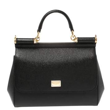 Pre Owned Dolce & Gabbana Black Leather Medium MIss Sicily Top Handle Bag