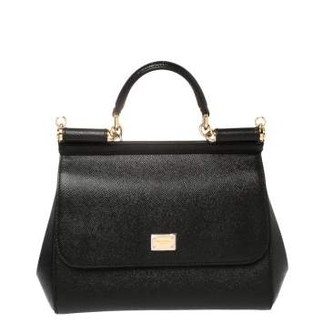 Pre Owned Dolce & Gabbana Black Leather Medium Miss Sicily Top Handle Bag