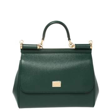 Pre Owned Dolce & Gabbana Green Leather Medium Miss Sicily Top Handle Bag