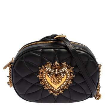 Pre Owned Dolce & Gabbana Blush Black Matelasse Leather Devotion Camera Crossbody Bag