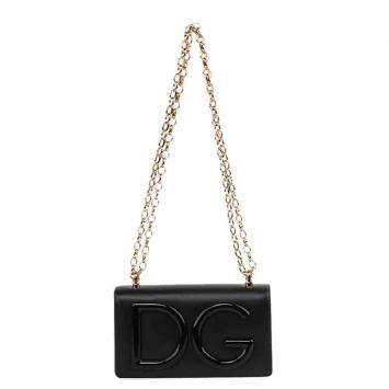 Pre Owned Dolce & Gabbana Black Leather DG Girls Shoulder Bag