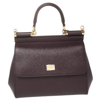 Pre Owned Dolce & Gabbana Burgundy Leather Small Miss Sicily Top Handle Bag