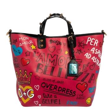 Pre Owned Dolce & Gabbana Multicolor Graffiti Leather Beatrice Studed Tote