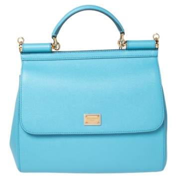 Pre Owned Dolce & Gabbana Sky Blue Dauphine Leather Regular Miss Sicily Top Handle Bag