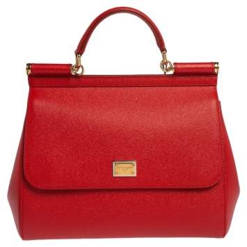 Pre Owned Dolce & Gabbana Red Leather Large Miss Sicily Top Handle Bag