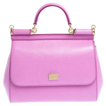Pre Owned Dolce & Gabbana Pink Leather Medium Miss Sicily Top Handle Bag