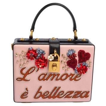 Pre Owned Dolce & Gabbana Multicolor Embellished Leather Box L' Amore Top Handle Bag