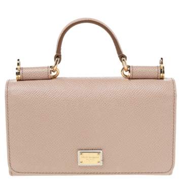 Pre Owned Dolce & Gabbana Beige Leather Miss Sicily Von Wallet on Chain