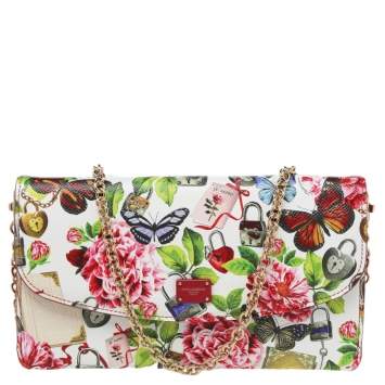 Pre Owned Dolce & Gabbana Multicolor Secret Butterfly Print Leather Chain Clutch Bag