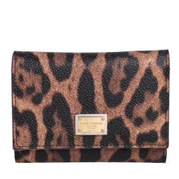 Pre Owned Dolce & Gabbana Black/Brown Leopard Print Coated Canvas Trifold Wallet