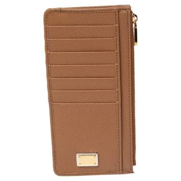 Pre Owned Dolce & Gabbana Brown Leather Zip Card Holder