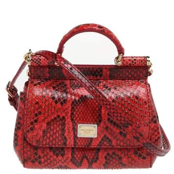 Pre Owned Dolce & Gabbana Red Python Micro Miss Sicily Top Handle Bag
