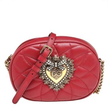 Pre Owned Dolce & Gabbana Red Matelassé Leather Devotion Crossbody Bag