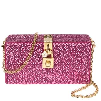 Pre Owned Dolce & Gabbana Pink Crystal Embellished Satin Bolce Box Bag