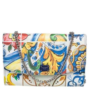 Pre Owned Dolce & Gabbana Majolica Print Leather Flap Clutch