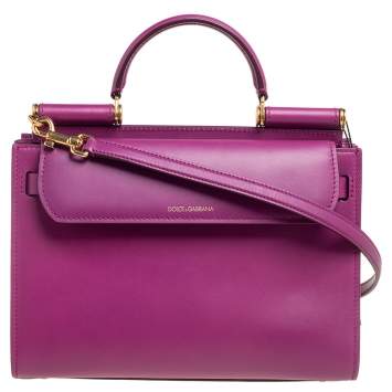 Pre Owned Dolce & Gabbana Purple Leather Medium Sicily 62 Top Handle Bag