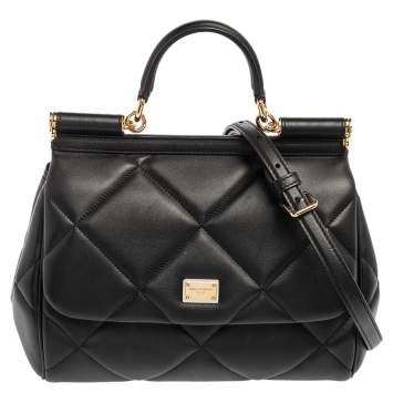 Pre Owned Dolce & Gabbana Black Quilted Leather Medium Miss Sicily Top Handle Bag