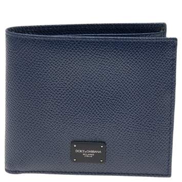 Pre Owned Dolce & Gabbana Navy Blue Leather Bifold Wallet