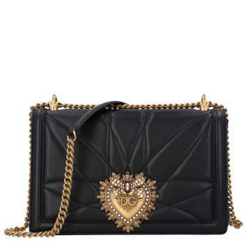 Pre Owned Dolce & Gabbana Black Lambskin Leather Devotion Large Shoulder Bag