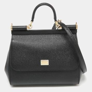 Pre Owned Dolce & Gabbana Black Dauphine Leather Medium Miss Sicily Top Handle Bag
