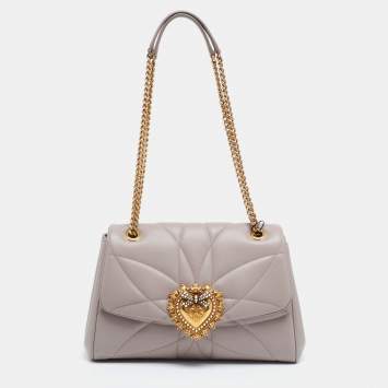 Pre Owned Dolce & Gabbana Beige Quilted Nappa Leather Large Devotion Shoulder Bag
