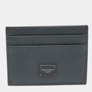Pre Owned Dolce & Gabbana Dark Grey Dauphine Leather Card Holder